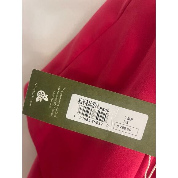 Trina Turk XS Dress Dark Pink One Shoulder Satisfied Shift Ruffle Crepe Amo NEW - Picture 7 of 9